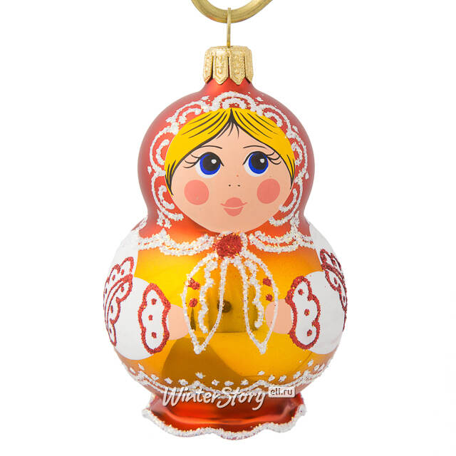 Стеклянная елочная игрушка Матрешка Звонкая 8 см, подвеска Фабрика Елочка