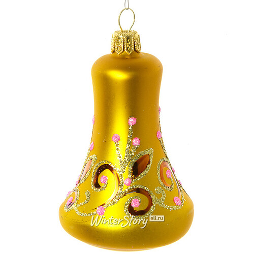 Стеклянная елочная игрушка Колокольчик Вьюнок 8.5 см золотой, подвеска Фабрика Елочка