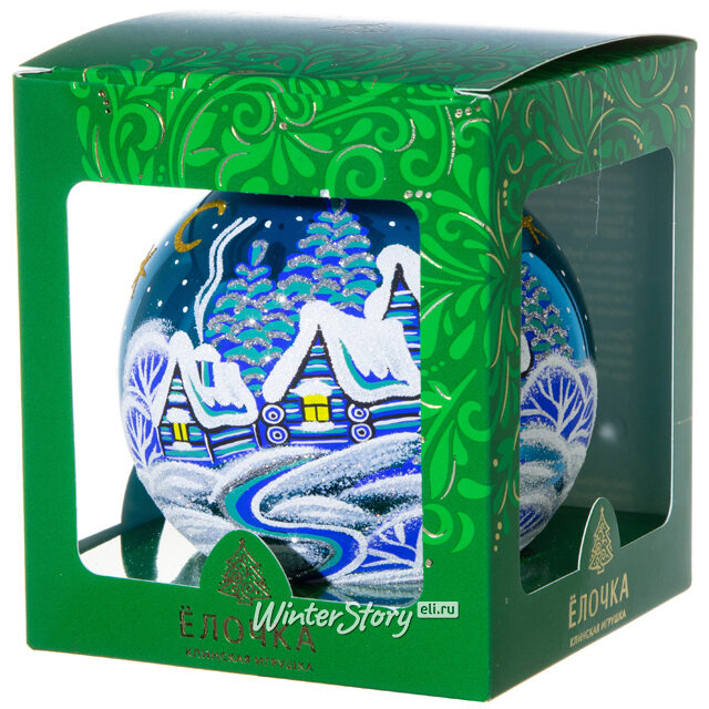 Стеклянный елочный шар Хуторок 11 см бирюзовый Фабрика Елочка