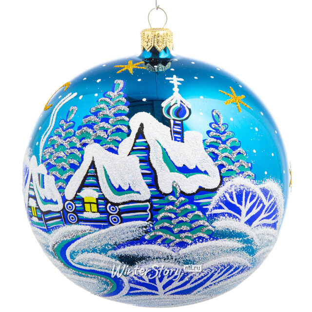 Стеклянный елочный шар Хуторок 11 см бирюзовый Фабрика Елочка