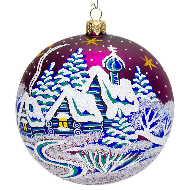 Стеклянный елочный шар Хуторок 11 см бордовый Фабрика Елочка