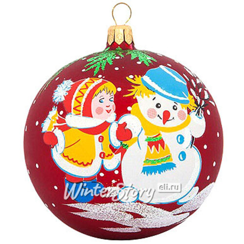 Стеклянный елочный шар Зимняя забава 8 см красный Фабрика Елочка