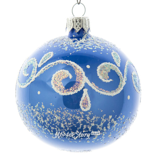 Стеклянный елочный шар Аллегро 75 мм голубой Фабрика Елочка
