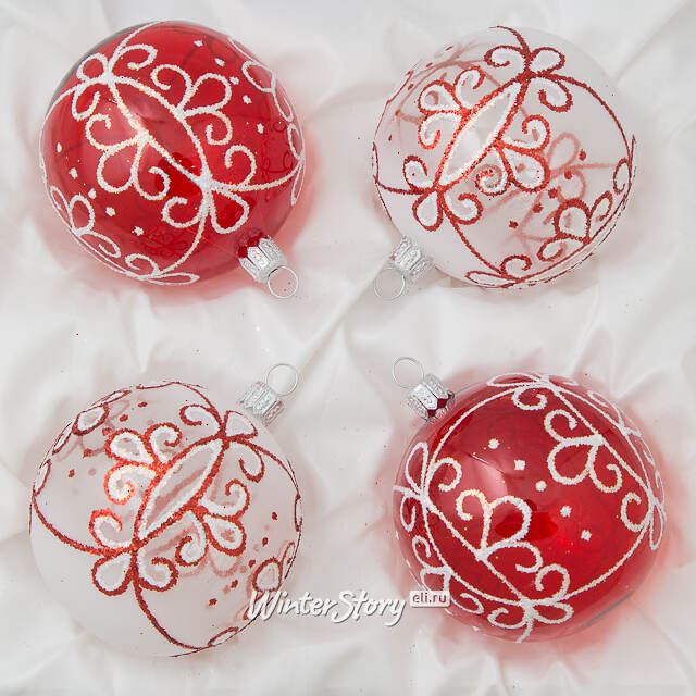 Набор стеклянных елочных шаров Диадема 7 см, 4 шт красный Фабрика Елочка