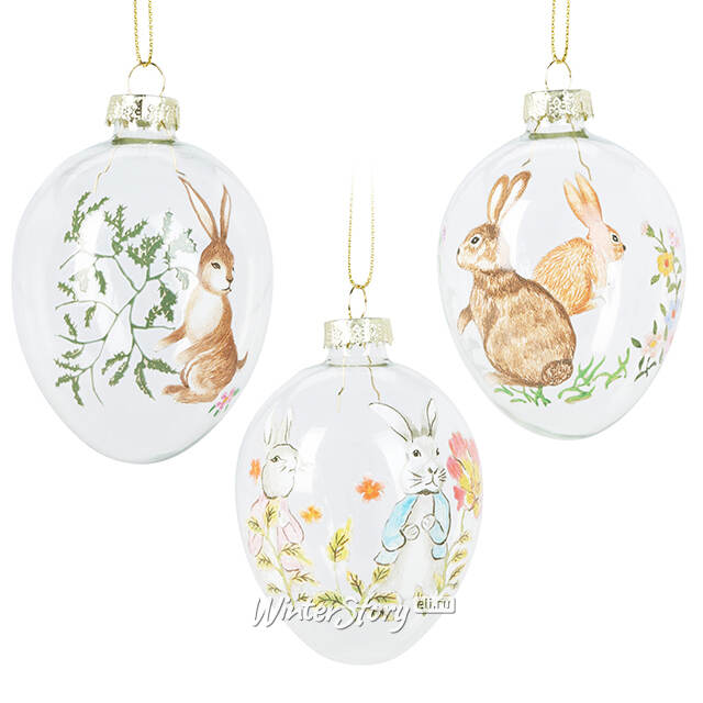 Декоративные украшения Пасхальные Яйца - Good Rabbit 6 см, 3 шт, стекло Koopman