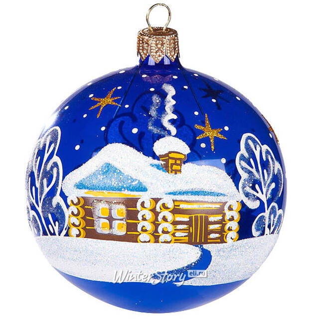 Стеклянный елочный шар Сторожка 8 см синий Фабрика Елочка