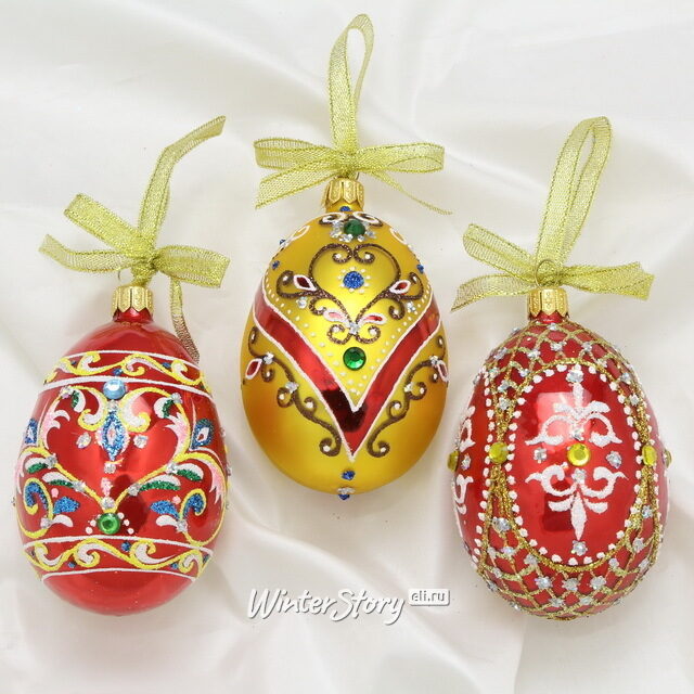Елочные игрушки Пасхальные Яйца 9 см, 3 шт, стекло Фабрика Елочка