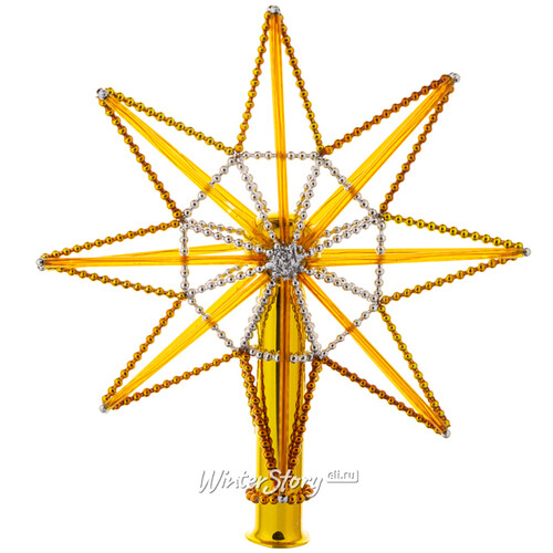 Верхушка на елку Звезда Монтерей 22 см золотая, стекло Фабрика Елочка