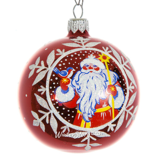 Стеклянный елочный шар Дед Мороз 7 см красный Фабрика Елочка