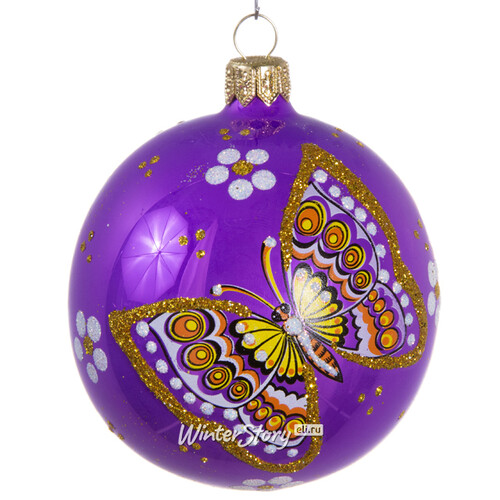 Стеклянный елочный шар Полянка 7 см фиолетовый Фабрика Елочка
