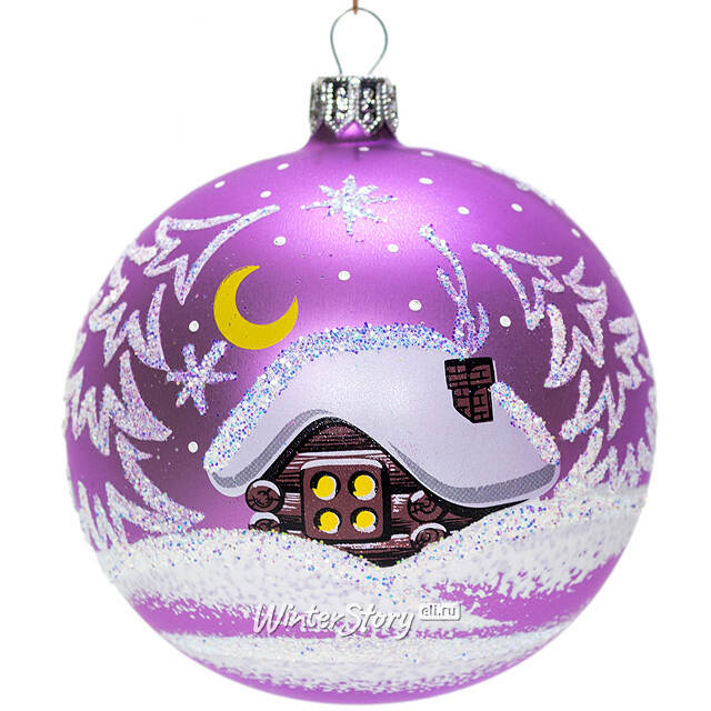 Стеклянный елочный шар Лесная Избушка 8 см лиловый Фабрика Елочка