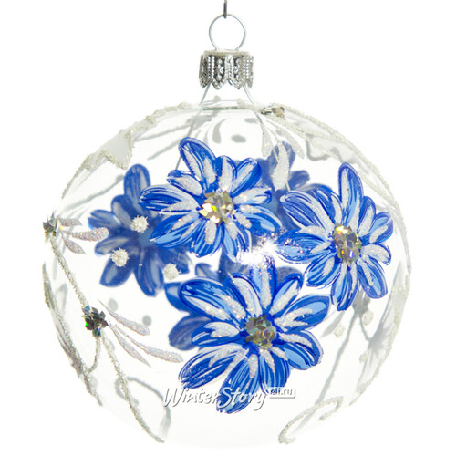 Стеклянный елочный шар Первоцвет 8 см синий Фабрика Елочка