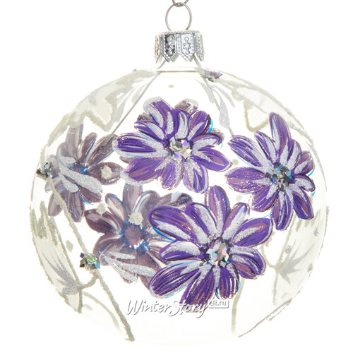 Стеклянный елочный шар Первоцвет 8 см фиолетовый Фабрика Елочка