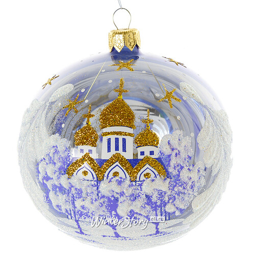 Стеклянный елочный шар Золотые купола 9 см синий Фабрика Елочка