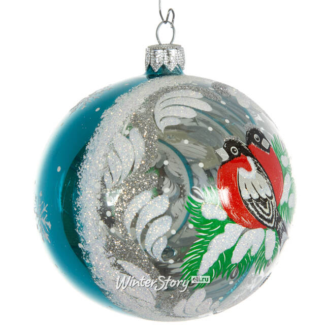 Стеклянный елочный шар Зимняя Ветка 9 см бирюзовый Фабрика Елочка