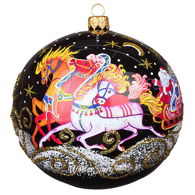 Стеклянный елочный шар Новогодняя Тройка 11 см черный Фабрика Елочка