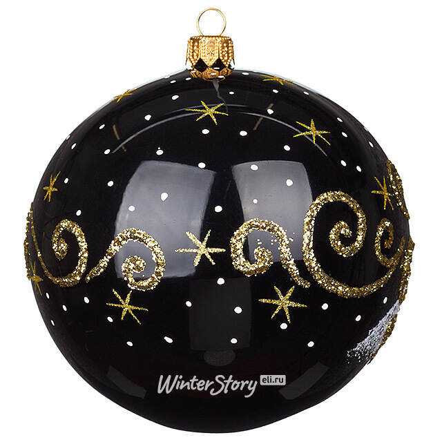Стеклянный елочный шар Новогодняя Тройка 11 см черный Фабрика Елочка