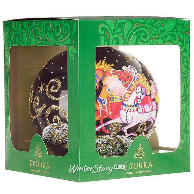 Стеклянный елочный шар Новогодняя Тройка 11 см черный Фабрика Елочка