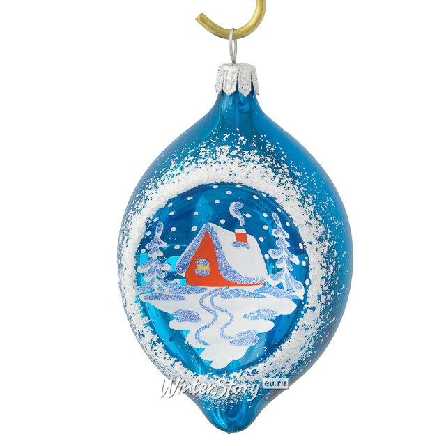 Стеклянная елочная игрушка Сосулька - Зима 11 см, голубая, подвеска Фабрика Елочка