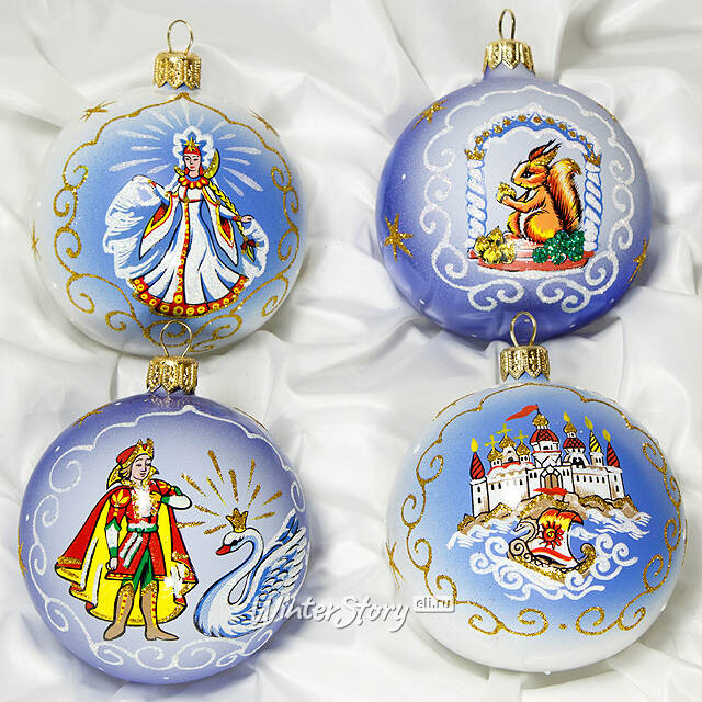 Набор стеклянных елочных шаров Сказки Пушкина 7 см, 4 шт Фабрика Елочка