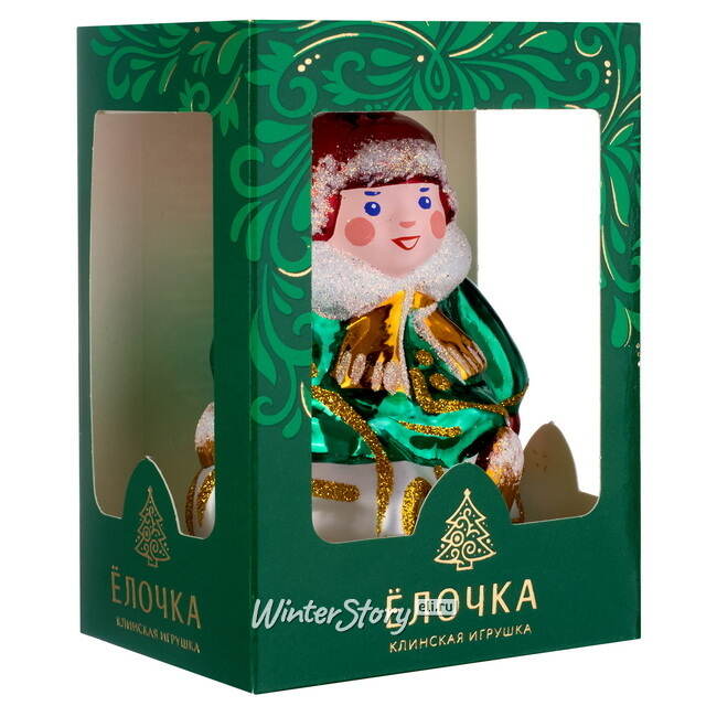 Стеклянная елочная игрушка Мальчик на Санках 8 см Фабрика Елочка