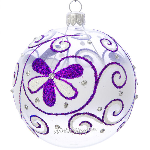 Стеклянный елочный шар Джулия 8 см, фиолетовый узор Фабрика Елочка