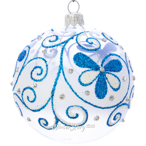 Стеклянный елочный шар Джулия 85 мм голубой Фабрика Елочка