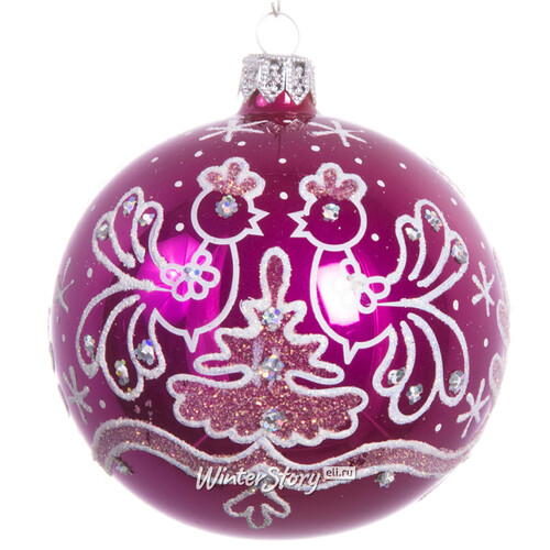 Стеклянный елочный шар Кружевной 8 см розовый Фабрика Елочка