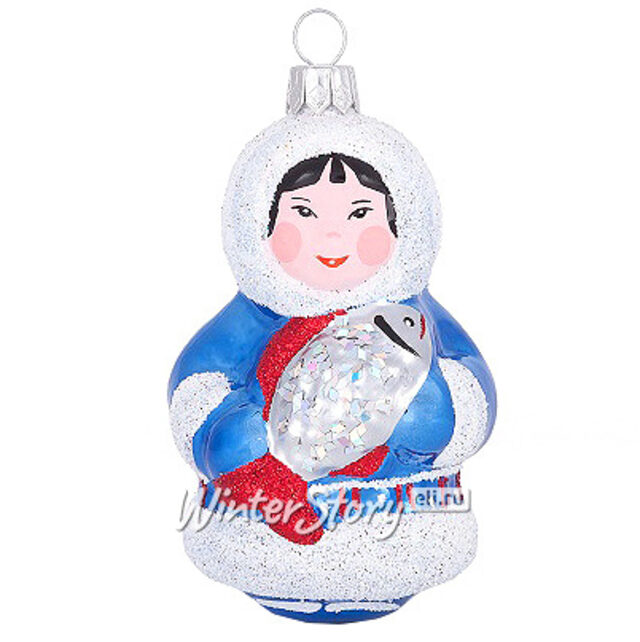 Стеклянная елочная игрушка Мальчик с Рыбой 9 см, подвеска Фабрика Елочка