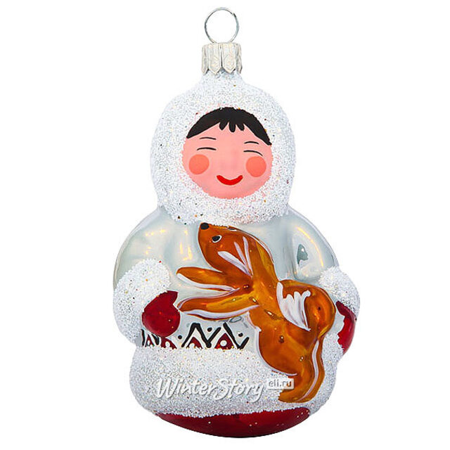 Стеклянная елочная игрушка Мальчик с Собакой 8 см, подвеска Фабрика Елочка
