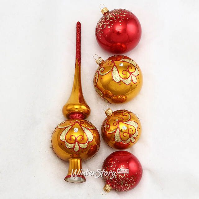 Набор стеклянных елочных шаров с верхушкой Аврора Фабрика Елочка