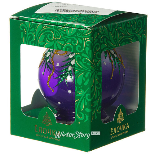 Стеклянная елочная игрушка Колокольчик Еловый 7 см фиолетовый Фабрика Елочка