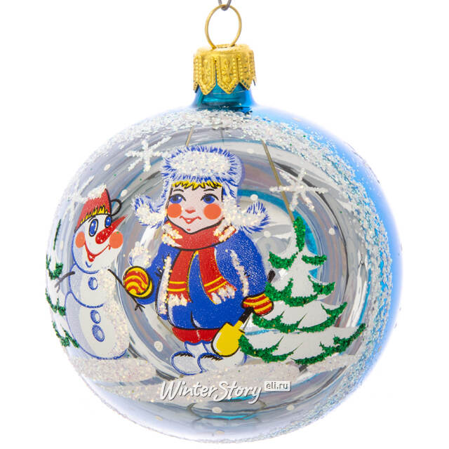 Стеклянный елочный шар Игра 7 см синий Фабрика Елочка