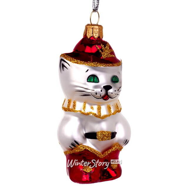 Стеклянная елочная игрушка Кот в Сапогах 8 см, подвеска Фабрика Елочка