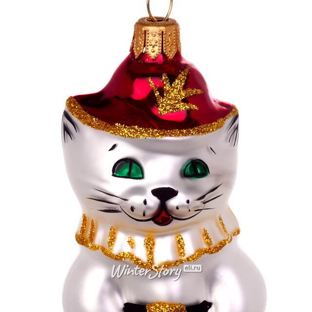 Стеклянная елочная игрушка Кот в Сапогах 8 см, подвеска Фабрика Елочка