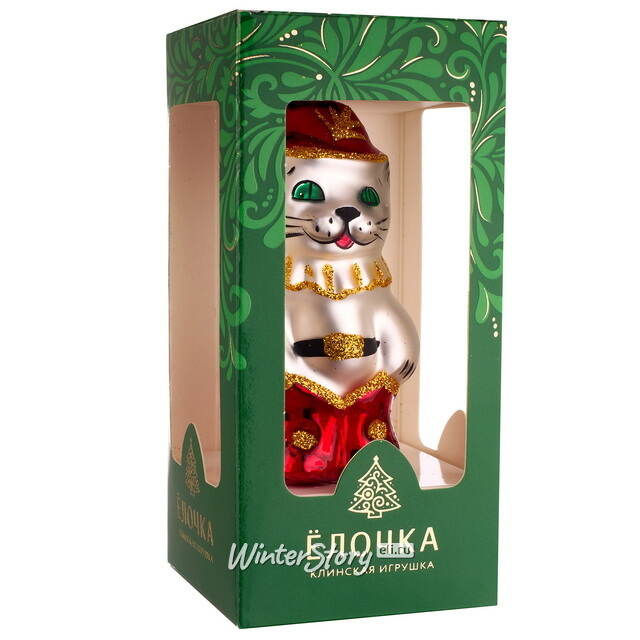 Стеклянная елочная игрушка Кот в Сапогах 8 см, подвеска Фабрика Елочка