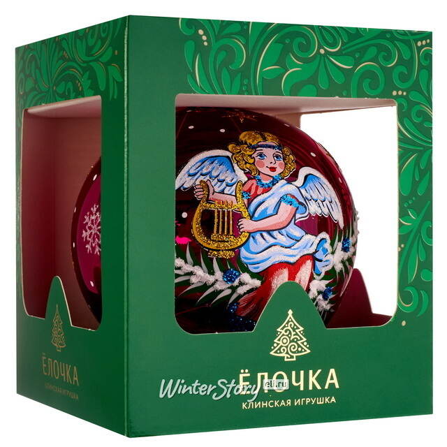 Стеклянный елочный шар Ангелочек 9 см вишневый Фабрика Елочка