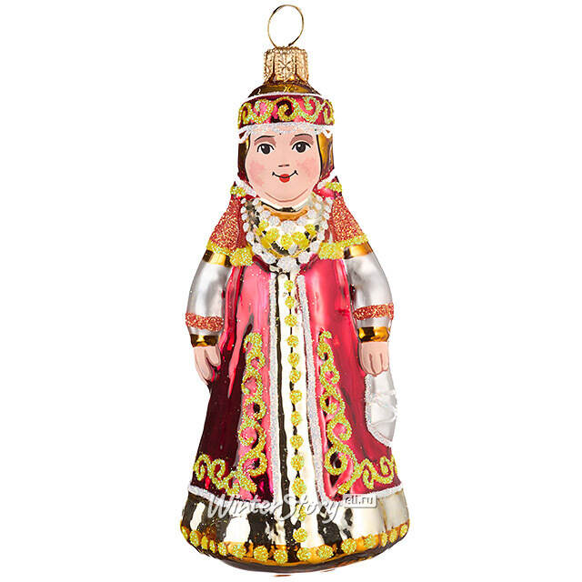 Стеклянная елочная игрушка Фольклор 9.5 см красная, подвеска Фабрика Елочка