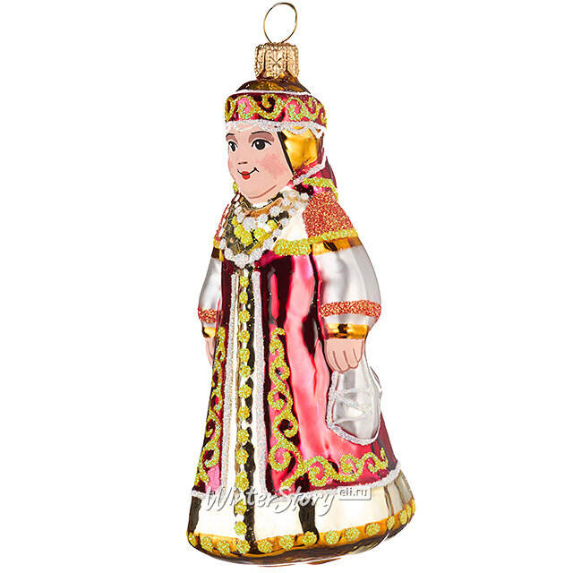 Стеклянная елочная игрушка Фольклор 9.5 см красная, подвеска Фабрика Елочка