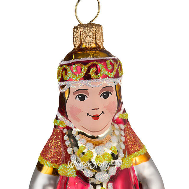 Стеклянная елочная игрушка Фольклор 9.5 см красная, подвеска Фабрика Елочка