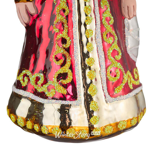 Стеклянная елочная игрушка Фольклор 9.5 см красная, подвеска Фабрика Елочка