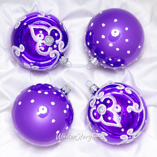 Набор стеклянных елочных шаров Кудесник 7 см, 4 шт фиолетовый Фабрика Елочка