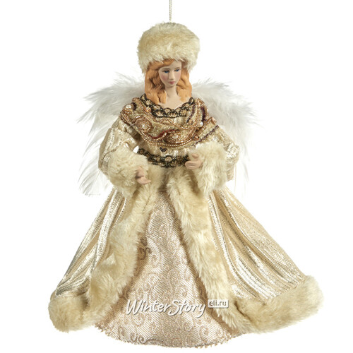 Елочная игрушка Зимний Ангел 20 см в кремово-золотой шубе, подвеска Goodwill