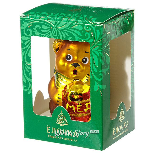 Елочная игрушка Мишка с мёдом 8 см, стекло Фабрика Елочка