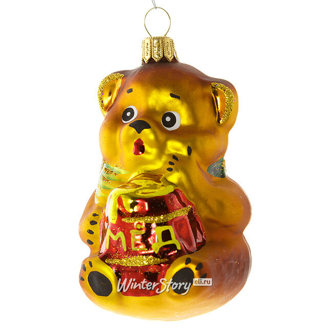 Елочная игрушка Мишка с мёдом 8 см, стекло Фабрика Елочка