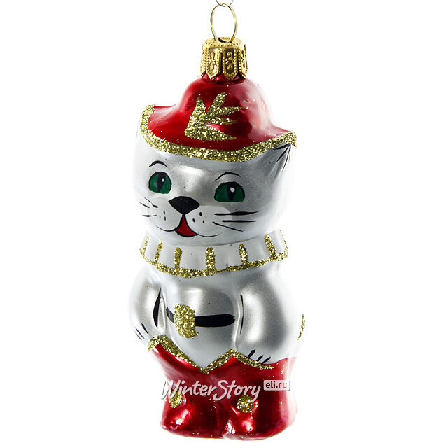 Стеклянная елочная игрушка Кот в Сапогах 8 см, подвеска Фабрика Елочка