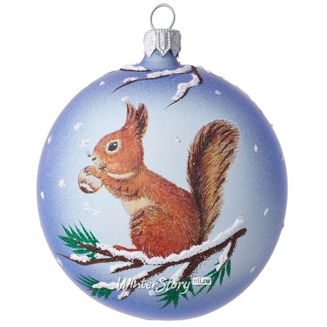 Стеклянный елочный шар Белка 9 см синий Фабрика Елочка