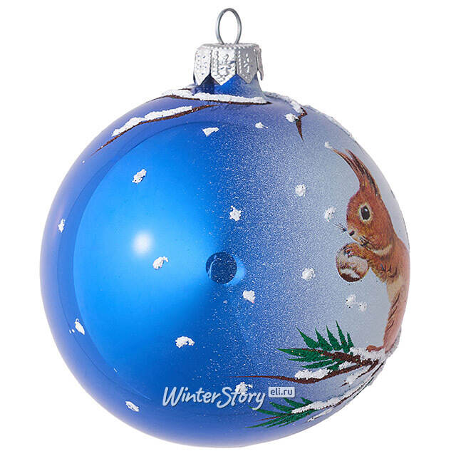 Стеклянный елочный шар Белка 9 см синий Фабрика Елочка