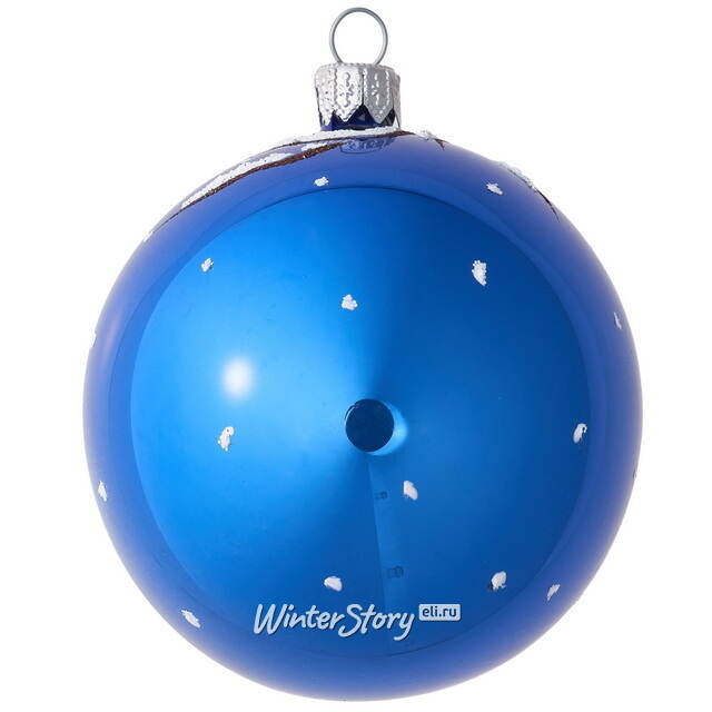 Стеклянный елочный шар Белка 9 см синий Фабрика Елочка
