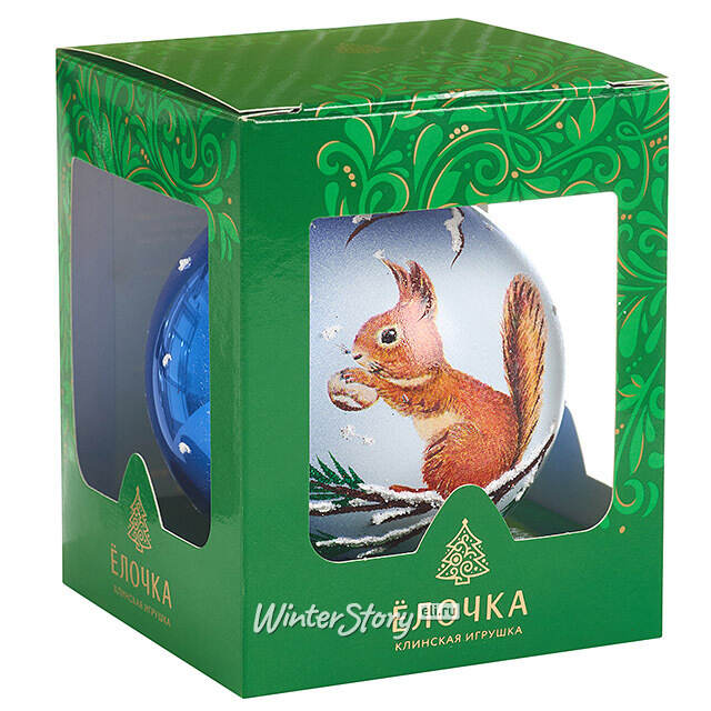 Стеклянный елочный шар Белка 9 см синий Фабрика Елочка